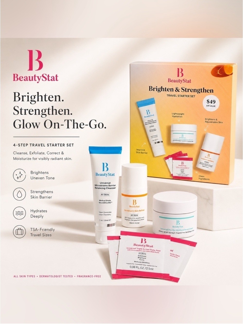 BeautyStat Brighten & Strengthen Travel Starter Set NEW